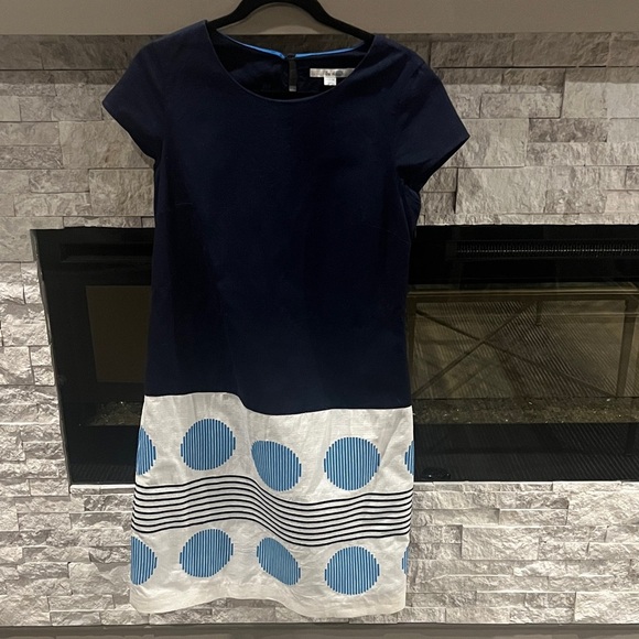 Boden Dark Blue Sheath Dress with Polka dot hem accent size 8 L - Picture 1 of 13